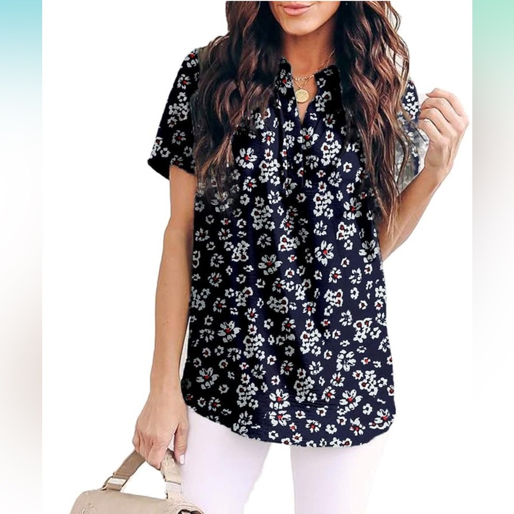 Floral Print Women's Top - Navy